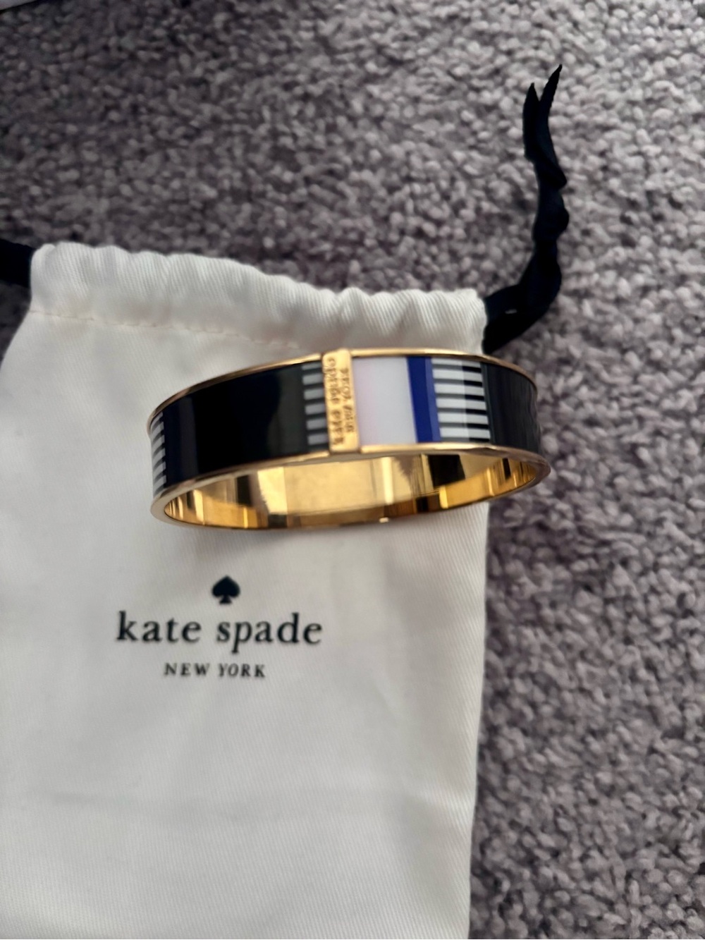 kate spade Black Enamel Bangle with Blue, White and pink Stripe
